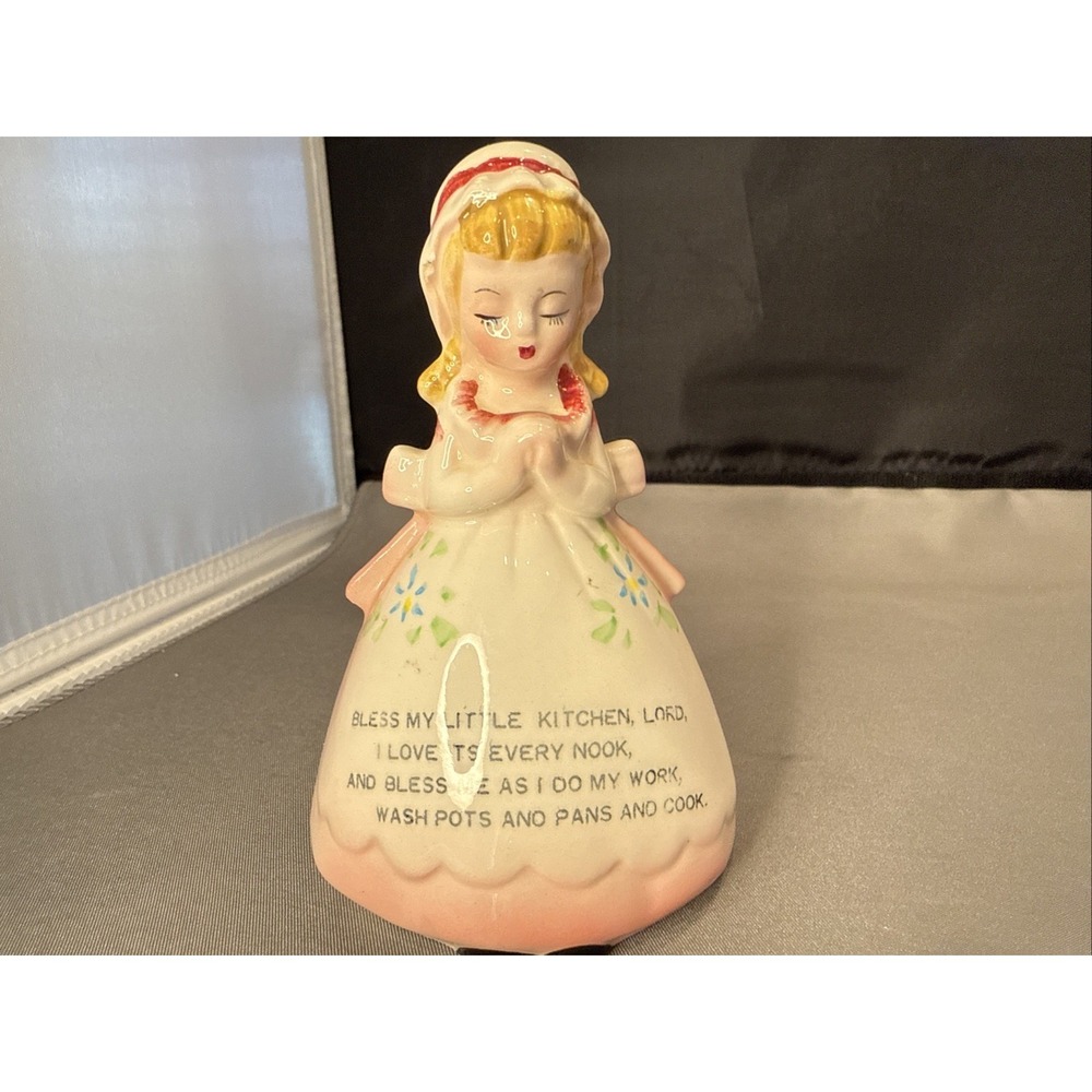 Vintage Enesco Praying Girls Shaker Kitchen Prayers Japan